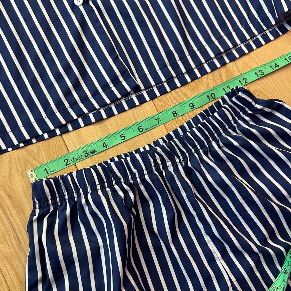 Blue and White Vertical Striped Loungewear Pajama Set - Picture 5 of 8